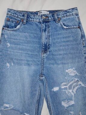 Zara Light Blue Ripped Mom Jeans